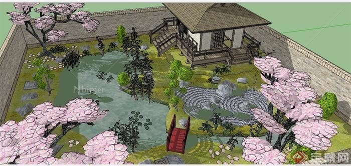 日式小花园景观设计su模型[原创]
