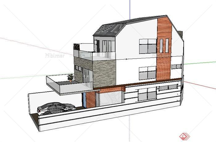 某3层小别墅建筑SU模型参考