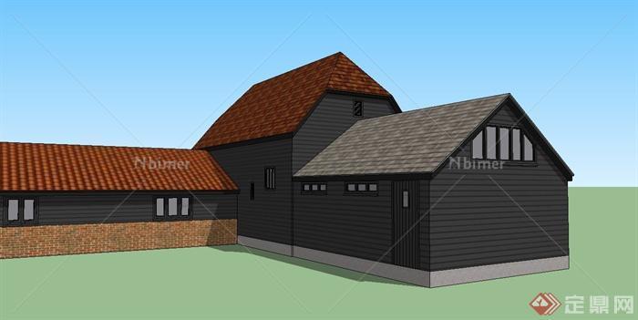 某欧式单层乡村农用仓库建筑设计SU模型