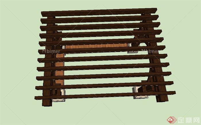 园林景观节点木质长方形廊架设计SU模型