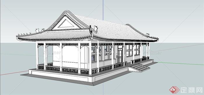 某古典中式风格简洁文化展览馆建筑设计SU模型[原