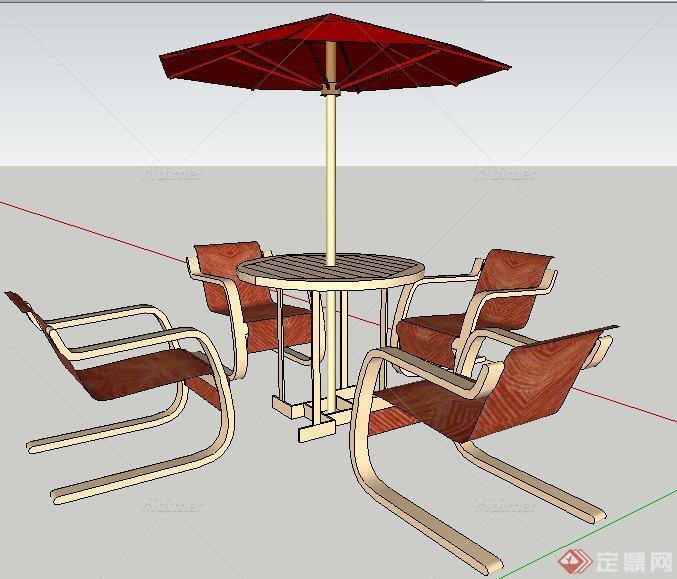 现代简约景观桌椅及遮阳伞su模型