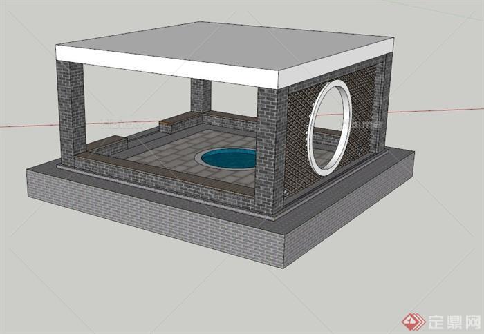 方形水景亭设计SU模型