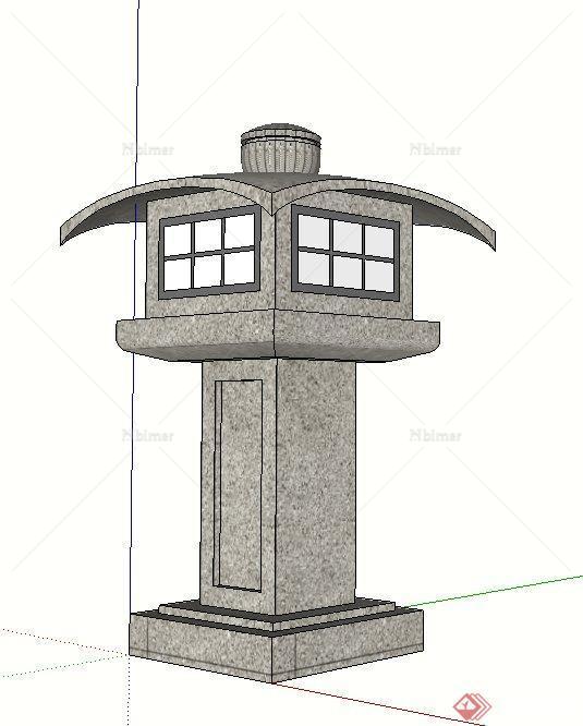 园林景观节点方形石灯设计SU模型