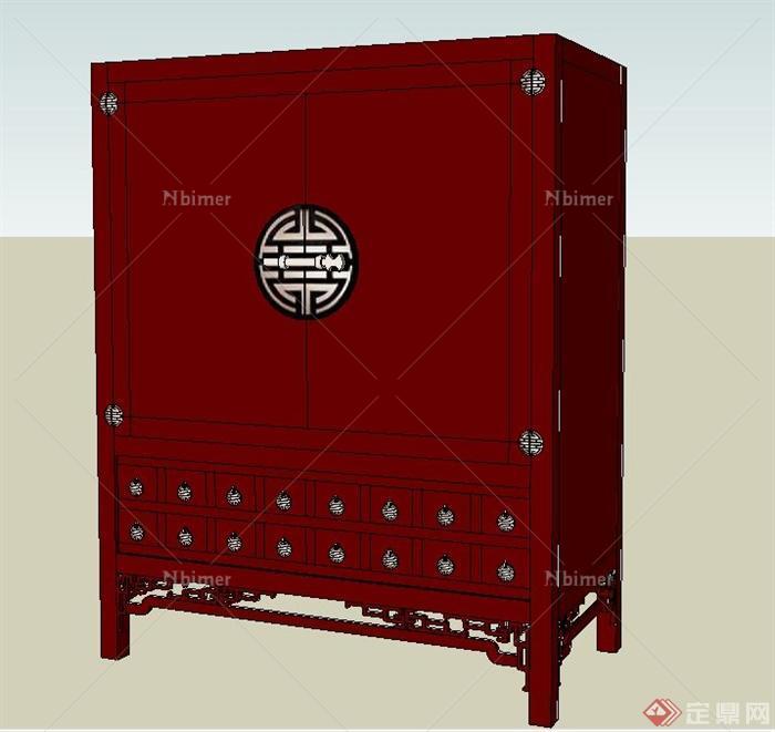 室内中式木质衣柜设计SU模型