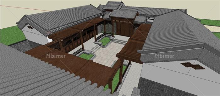 某精致古典中式风格四合院式住宅建筑设计SU模型