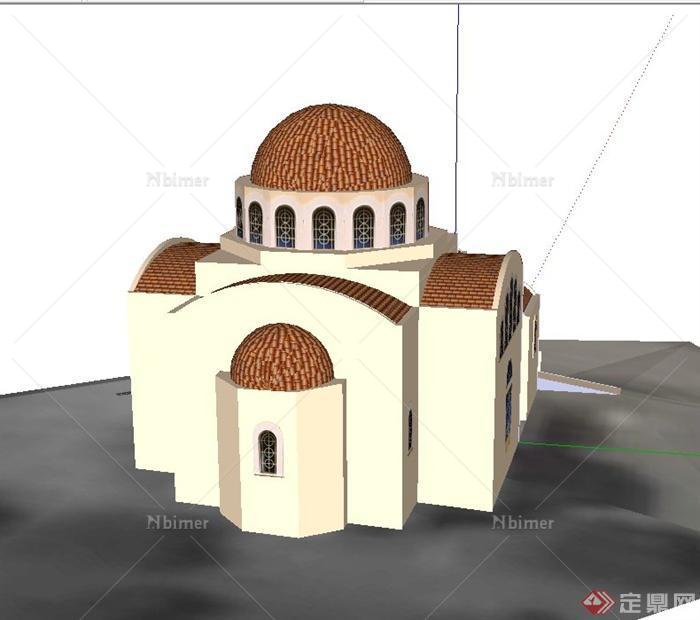 某精致两层教堂建筑设计SU模型