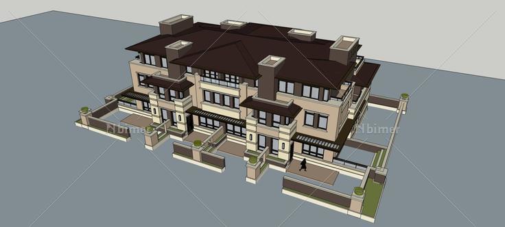 简欧风格联排别墅(76115)su模型下载