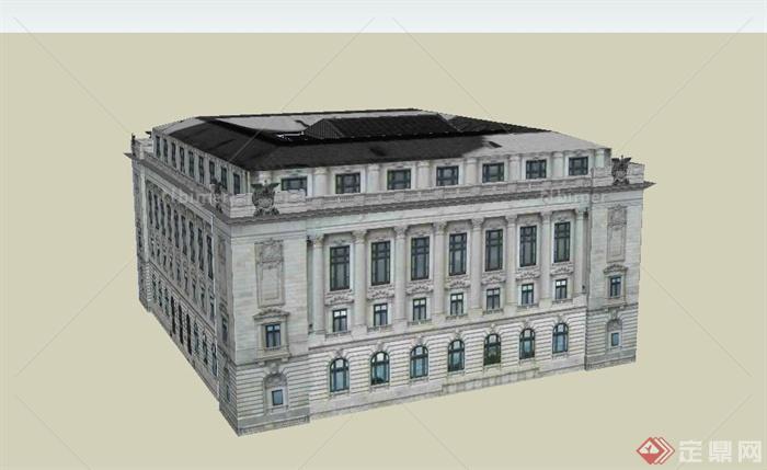 某欧式多层方形邮政所建筑设计SU模型