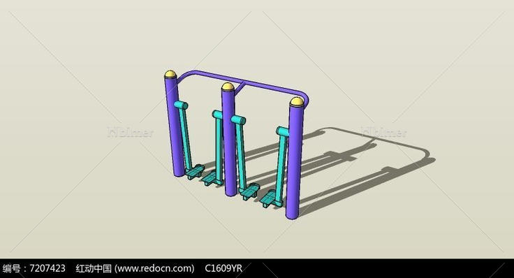 小区体育器材双人漫步机SU模型