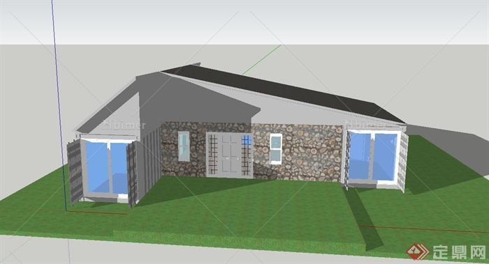 某现代郊外单层住宅小屋建筑设计SU模型