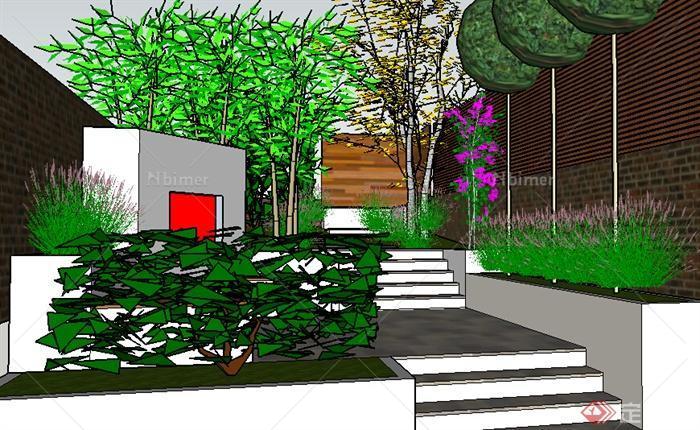 某室外庭院花园后院设计SU模型素材