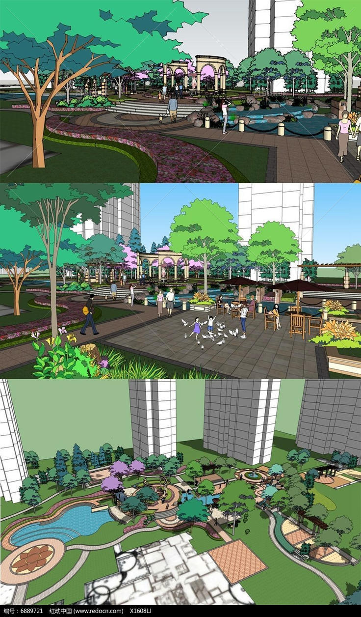 欧式现代住宅中心绿地景观设计模型