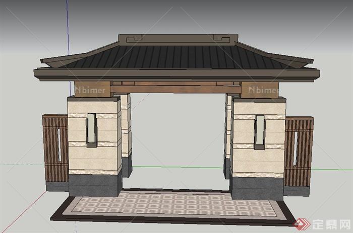 古典中式建筑入口门廊设计SU模型