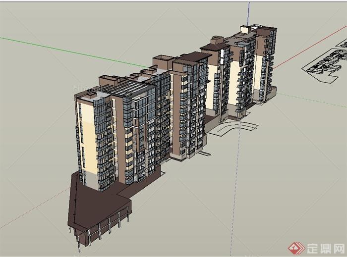 某现代风格小高层商住建筑小区楼设计su模型[原创