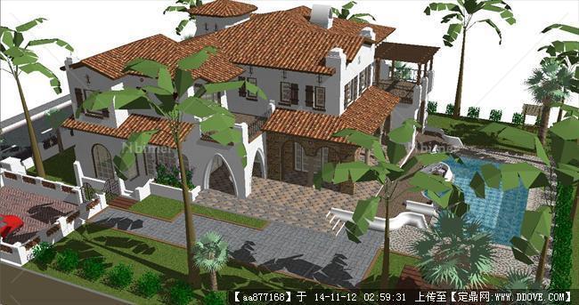 地中海风格家庭酒店建筑方案SU精致设计模型