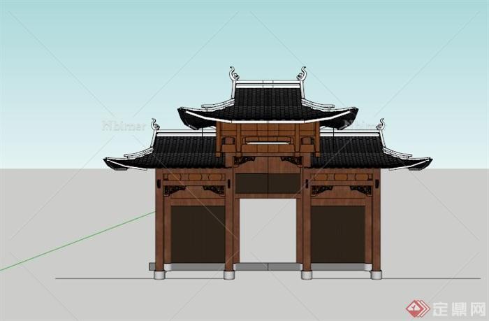 古典中式对称结构重檐大门设计SU模型