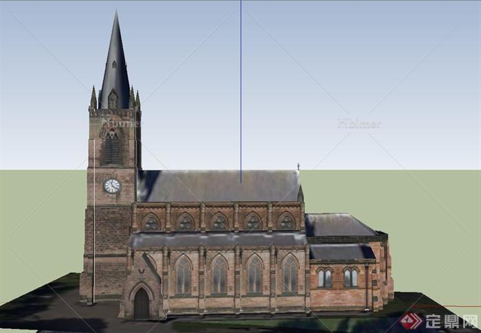 某古典欧式两层教堂建筑设计SU模型