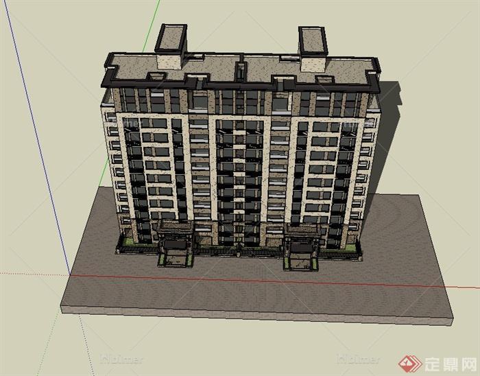 某新古典风格精致详细多层小区建筑楼SU模型[原创