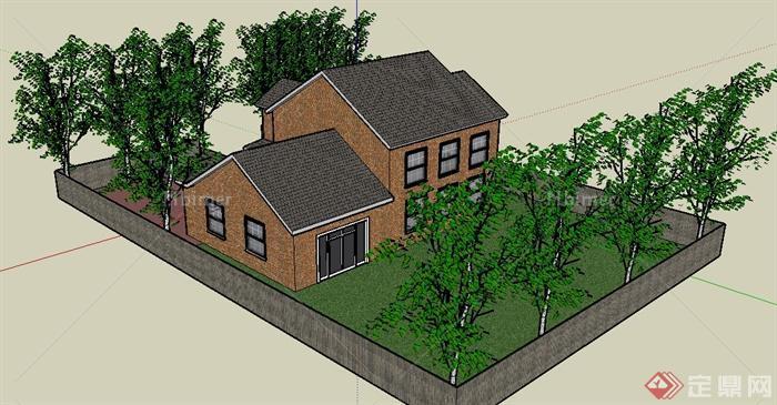 某现代风格小别墅住宅建筑设计SU模型
