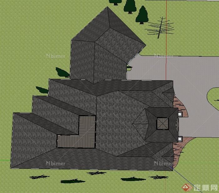 欧式风格两层别墅建筑设计SketchUp模型[原创]