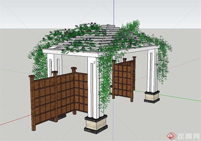 木质入口廊架门设计SU模型