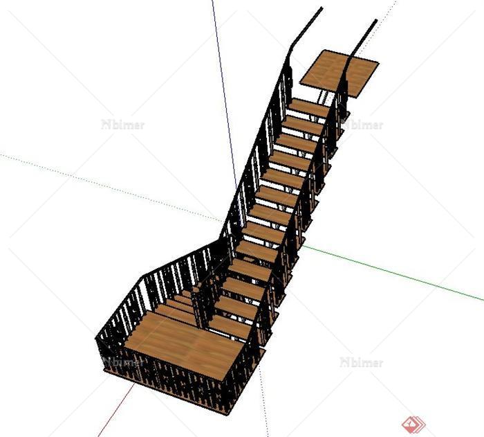 现代室内转折楼梯设计SU模型