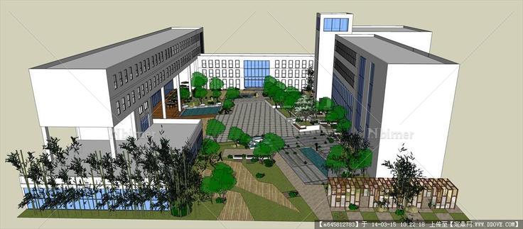 Sketch Up 精品模型---现代多层办公楼内庭院景观