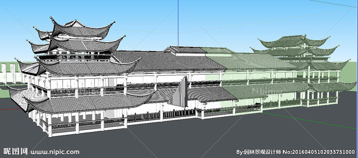 风雨桥建筑景观草图大师SU模型图片