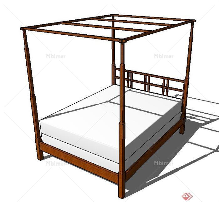 木质简易床双人床设计SU模型[原创]