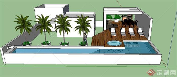 现代风格带游泳池庭院景观设计SU模型