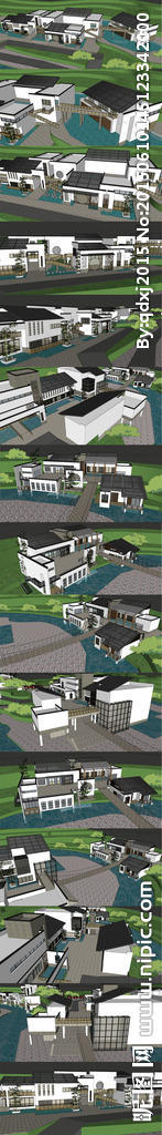 旅游区水上会所建筑SU模型设计图片