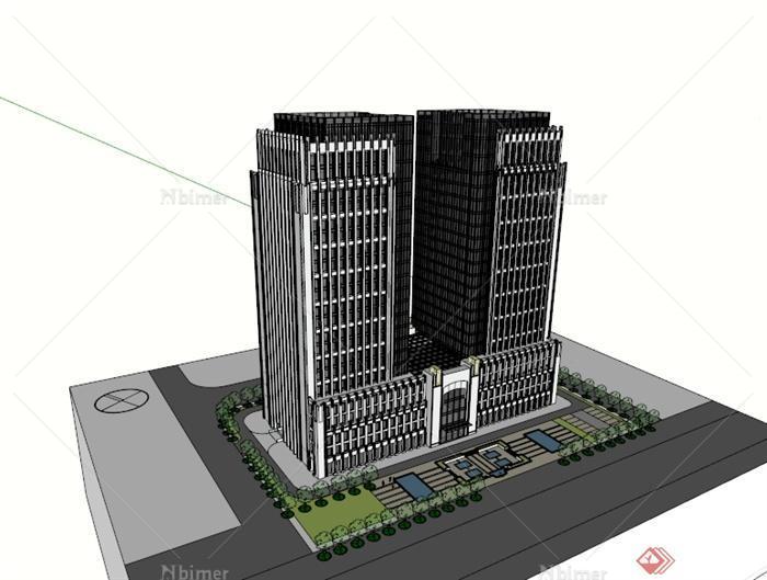 现代风格综合酒店办公大楼建筑设计su模型[原创]