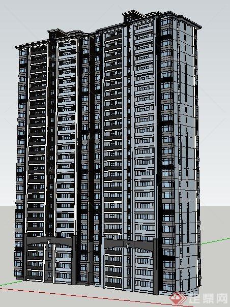 现代中式风格公寓住宅建筑设计su模型