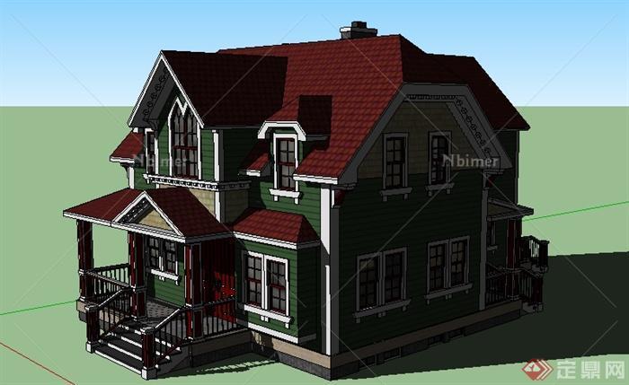 某混搭风格二层小别墅建筑设计SU模型