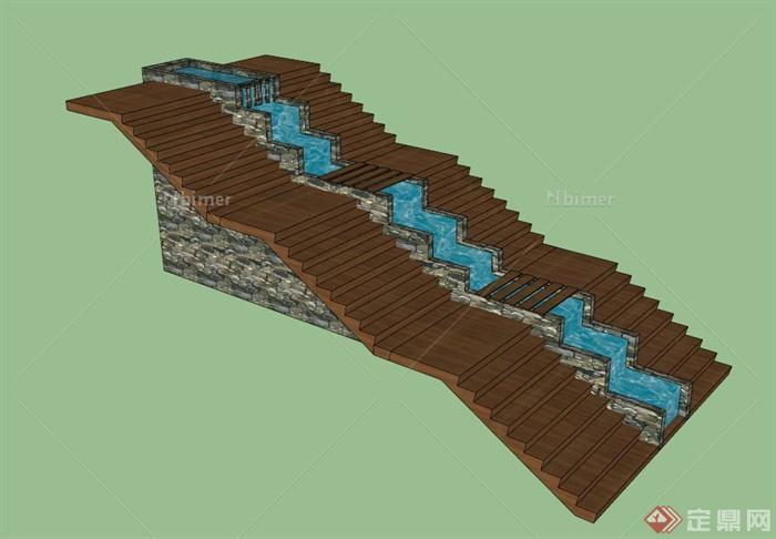 木台阶水景设计SU模型