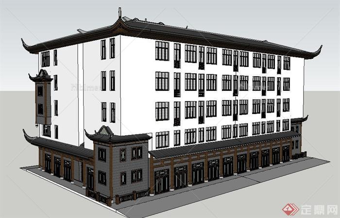 古典中式风格五层酒楼建筑设计su模型