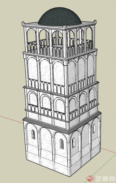 一座街塔建筑设计SU模型