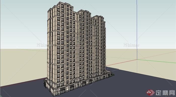 某现代风格简约高层住宅公寓建筑设计SU模型[原创