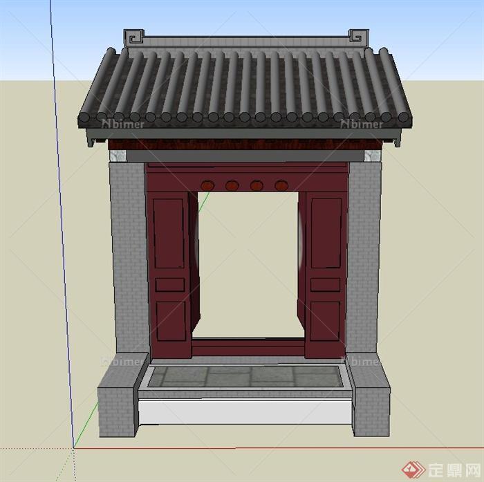 古典中式风格建筑双开大门设计SU模型