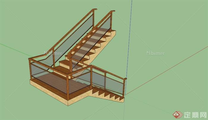 某现代中式玻璃围栏楼梯设计SU模型