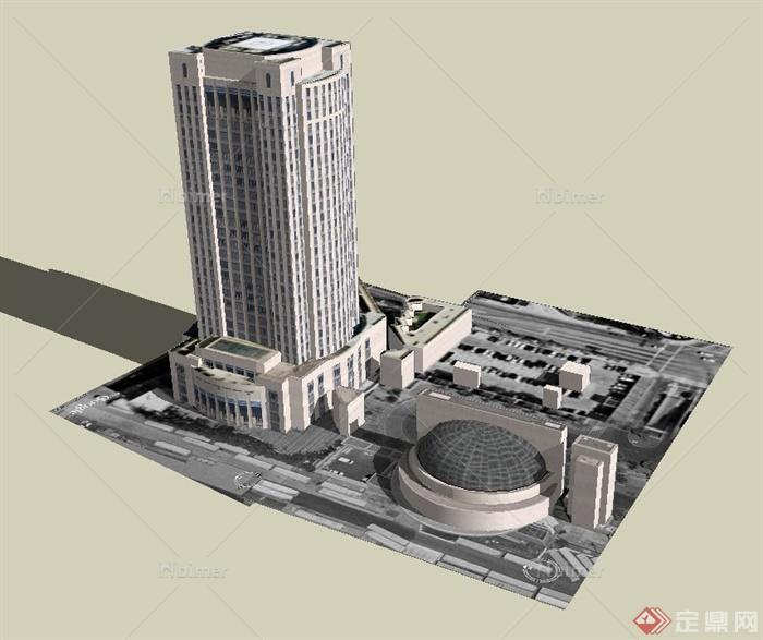 一栋现代高层酒店建筑设计SU模型