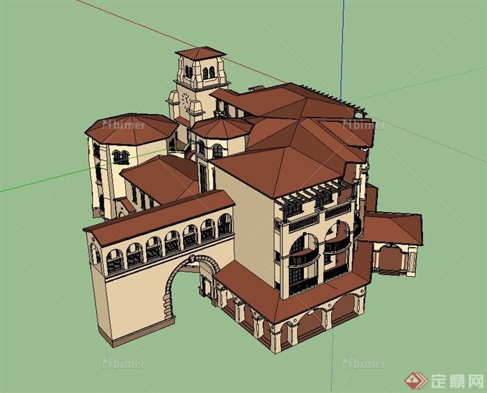 某西班牙会所建筑楼设计su模型[原创]