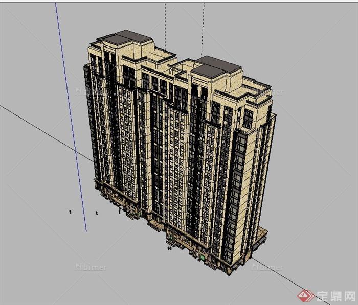 新古典风格详细高层商住建筑设计su模型[原创]