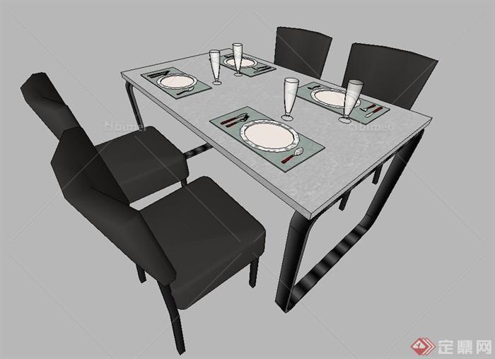 室内四人餐桌椅设计SU模型