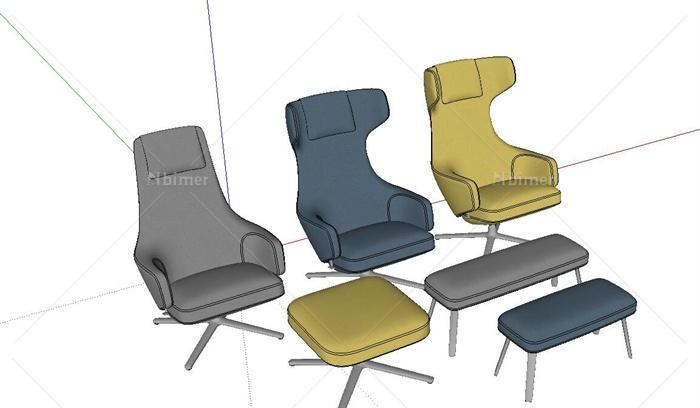 室内六个椅子与坐凳设计设计SU模型[原创]