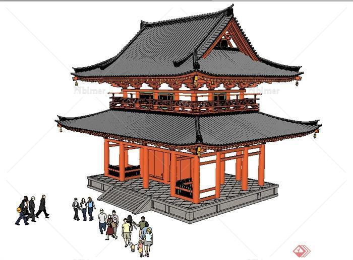 日本古典建筑法隆寺建筑设计su模型