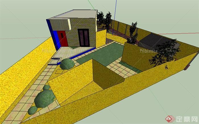 某个室外别墅庭院花园设计SU模型