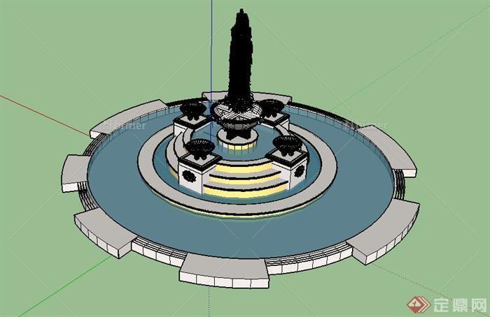 园林景观喷泉水景设计SU模型