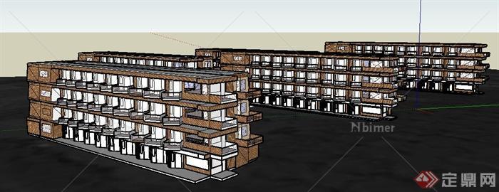 现代多栋旅舍建筑设计su模型